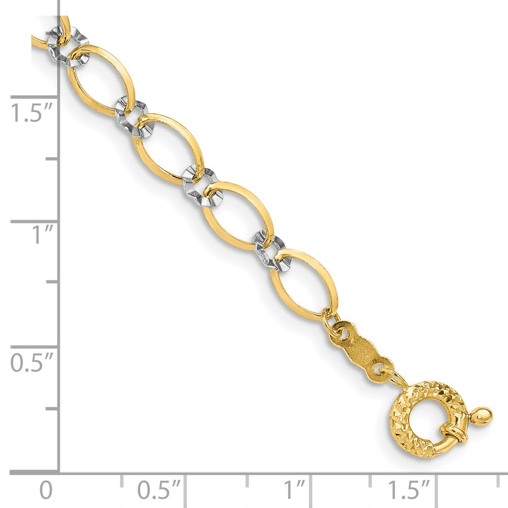 14K Two-tone Oval and Diamond-cut Circle Bracelet