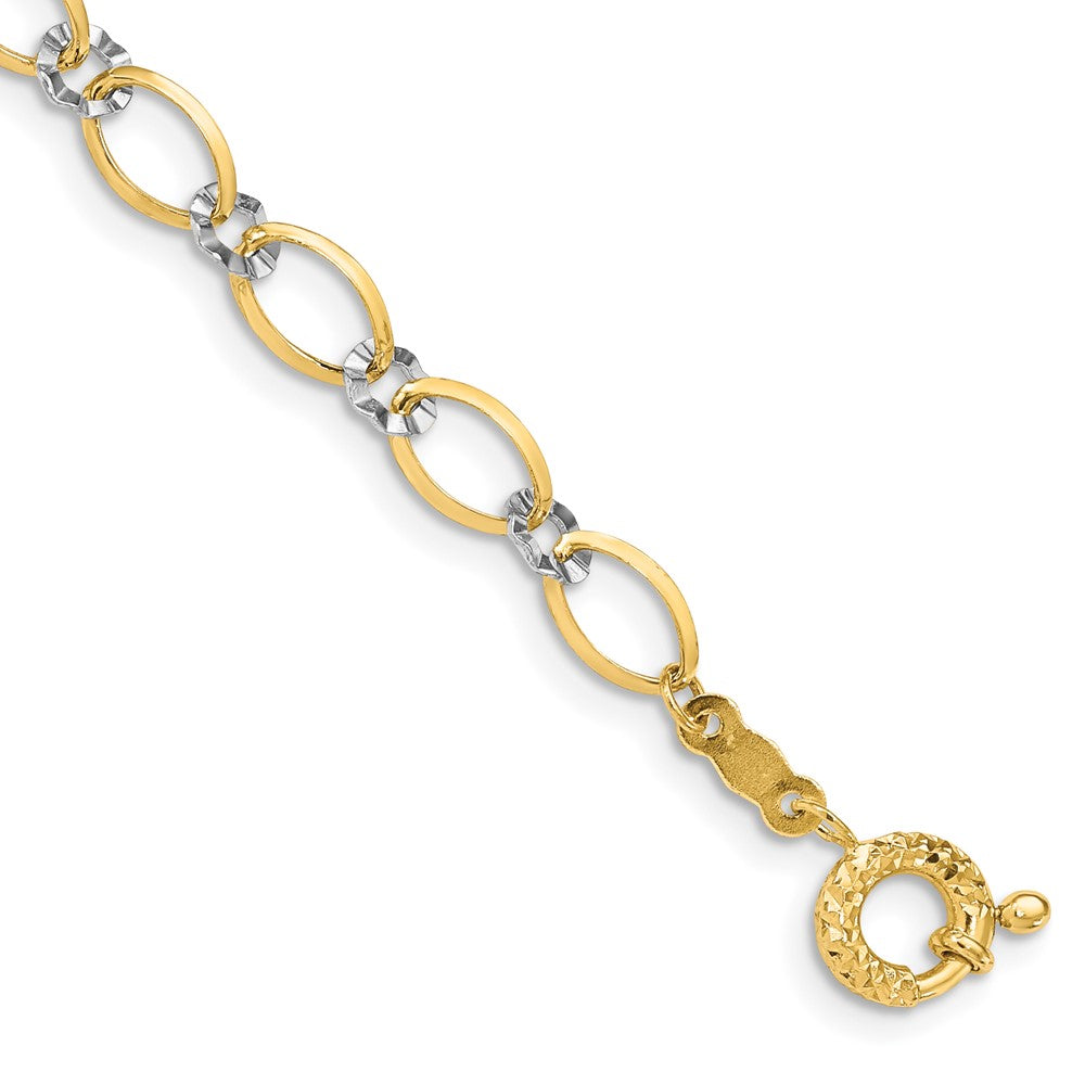 14K Two-tone Oval and Diamond-cut Circle Bracelet