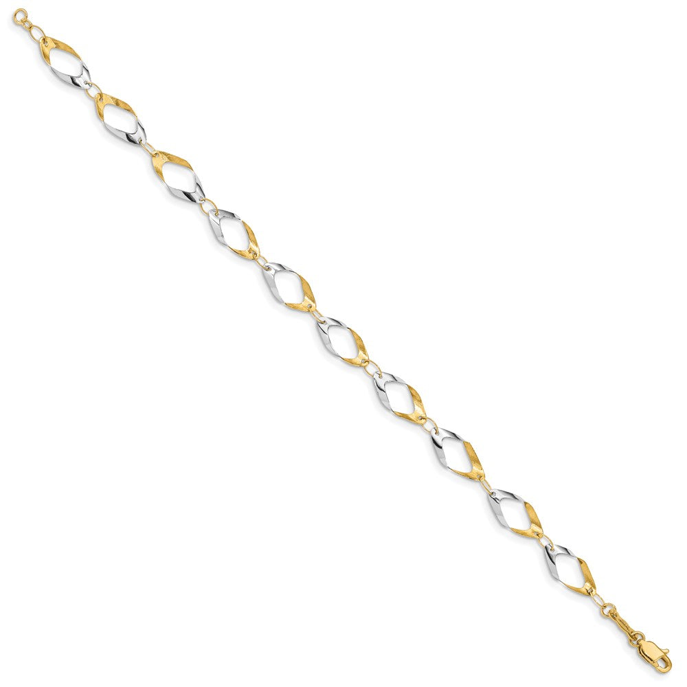 14K and White Rhodium Oval Link Bracelet