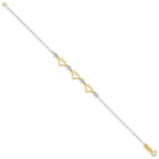 14K Two-tone Hearts and Diamond-cut Beads 7.5 inch Bracelet