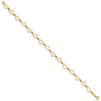 14K Polished Flat Open Hearts 7.5 inch Bracelet