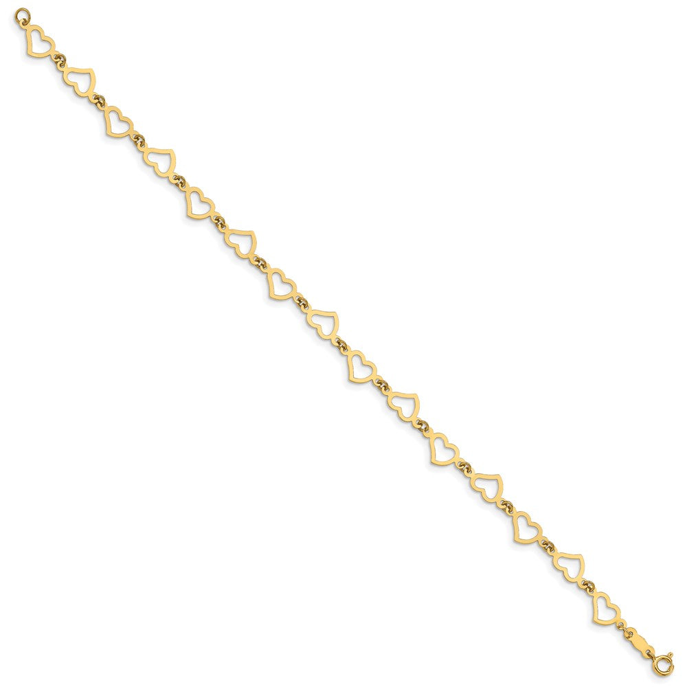 14K Polished Flat Open Hearts 7.5 inch Bracelet