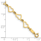 14K Polished Flat Open Hearts 7.5 inch Bracelet