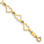 14K Polished Flat Open Hearts 7.5 inch Bracelet