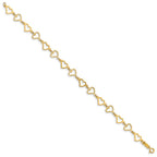 14K Flat Diamond -cut and Polished Open Hearts 7.25 inch Bracelet