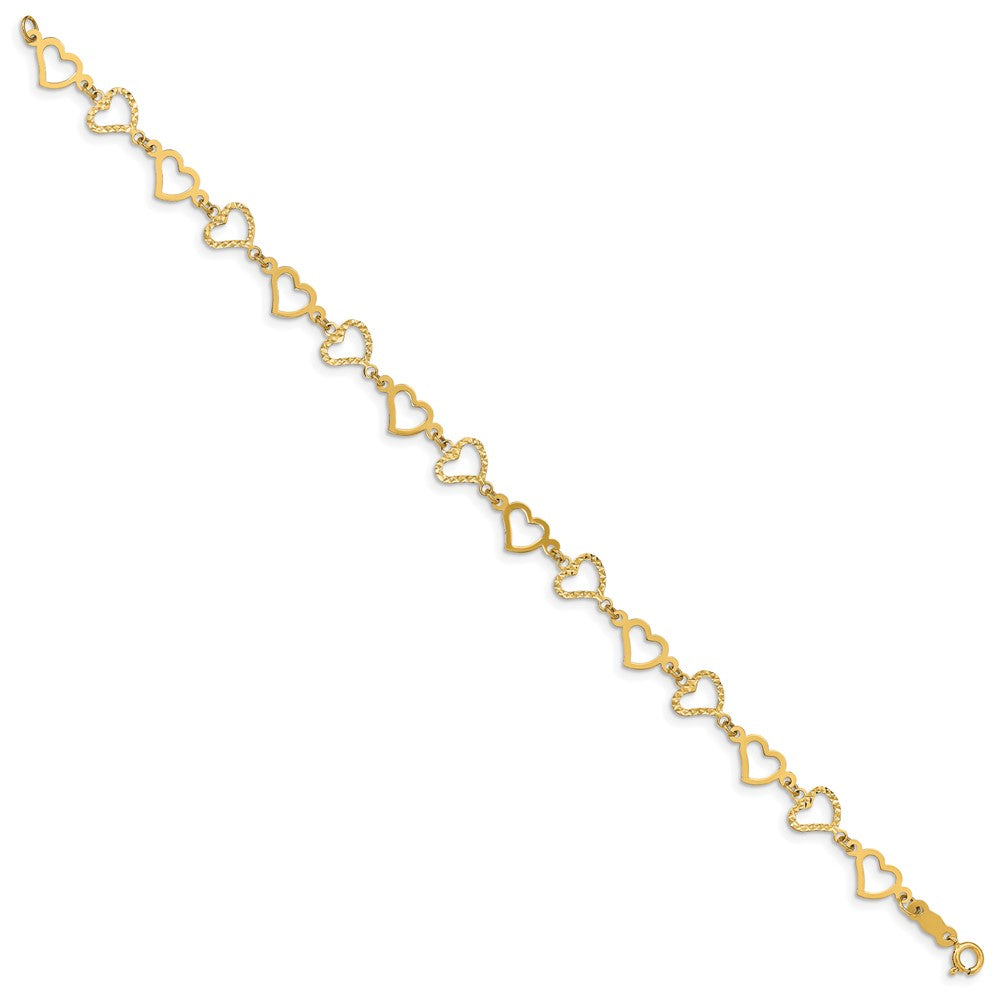 14K Flat Diamond -cut and Polished Open Hearts 7.25 inch Bracelet