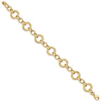 14k Polished and Textured 12mm Fancy Circle Link Bracelet