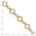 14k Polished and Textured 12mm Fancy Circle Link Bracelet