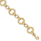 14k Polished and Textured 12mm Fancy Circle Link Bracelet