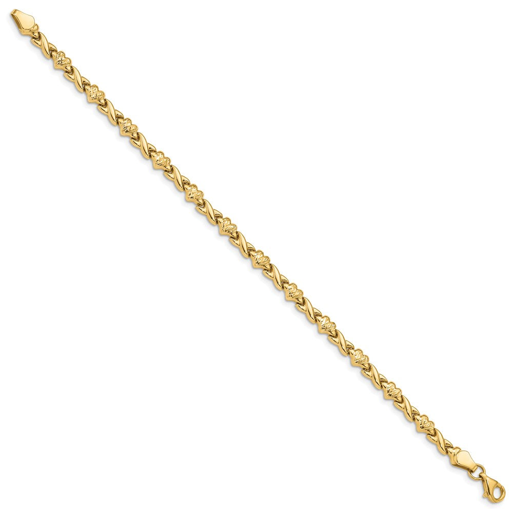 14k Polished Diamond-cut X-and-Heart 7 inch Bracelet
