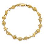 14K Polished and Textured Sea Life 7.25 inch Bracelet