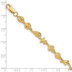 14K Polished and Textured Sea Life 7.25 inch Bracelet