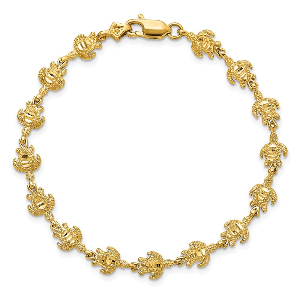 14K Polished and Textured Turtle 7 inch Bracelet