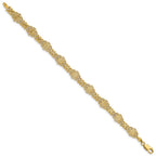 14K Polished and Textured Fancy Floral Link 7.5 inch Bracelet