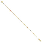 14K Tri-color Diamond-cut Beaded 7 inch Bracelet Plus 1 inch Cross Extender