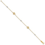 14k Two-tone Love Knots and Beads on Small Heart Link 7.5 inch Bracelet