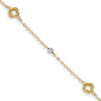 14k Two-tone Love Knots and Beads on Small Heart Link 7.5 inch Bracelet