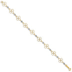 14k Two-tone Diamond-cut Open 4-Leaf Clovers and Beads 7.5 inch Bracelet