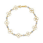 14k Two-tone Diamond-cut Open 4-Leaf Clovers and Beads 7.5 inch Bracelet