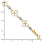 14k Two-tone Diamond-cut Open 4-Leaf Clovers and Beads 7.5 inch Bracelet