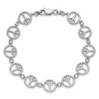 14k White Gold Polished Peace Sign 7.5 inch Bracelet