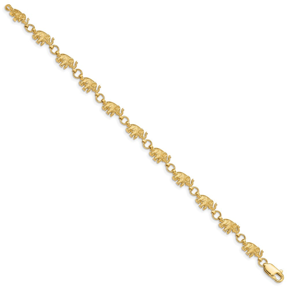 14k Polished and Textured Elephant 7 inch Bracelet