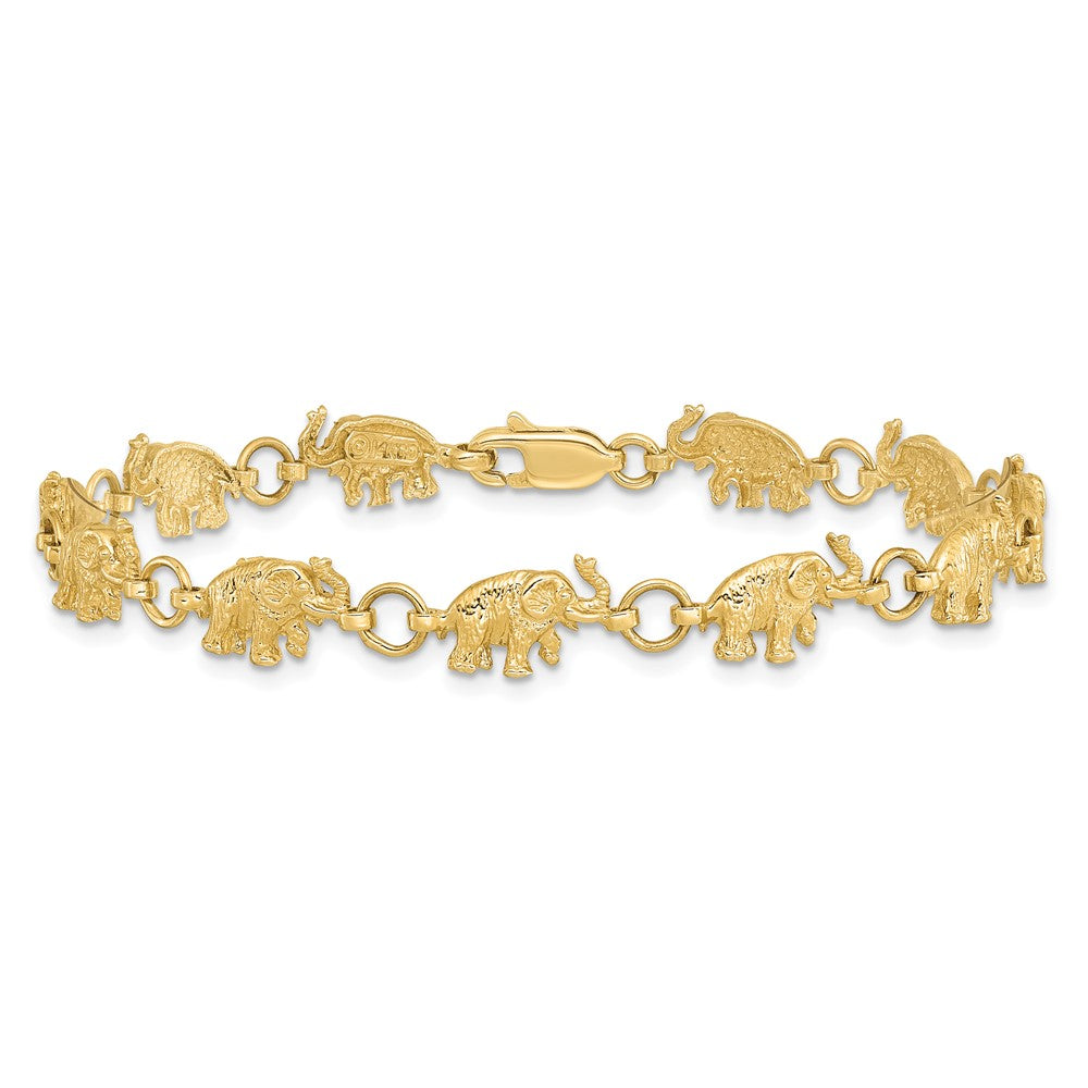 14k Polished and Textured Elephant 7 inch Bracelet