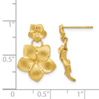 14k Satin Diamond-cut Plumeria Dangle Post Earrings