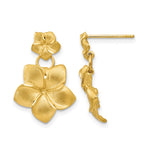 14k Satin Diamond-cut Plumeria Dangle Post Earrings