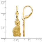 14k Satin Cat Dangle Leverback Earrings