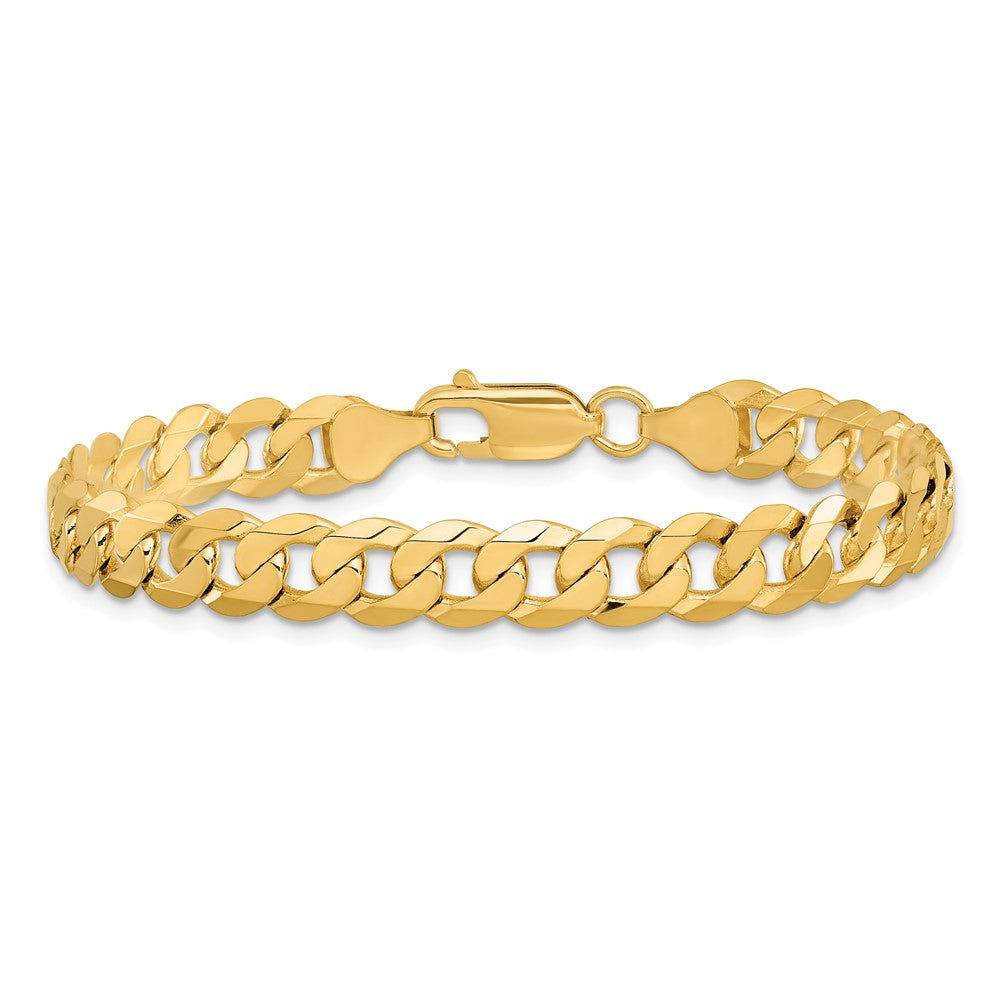 14K 7.25mm Flat Beveled Curb with Lobster Clasp Bracelet