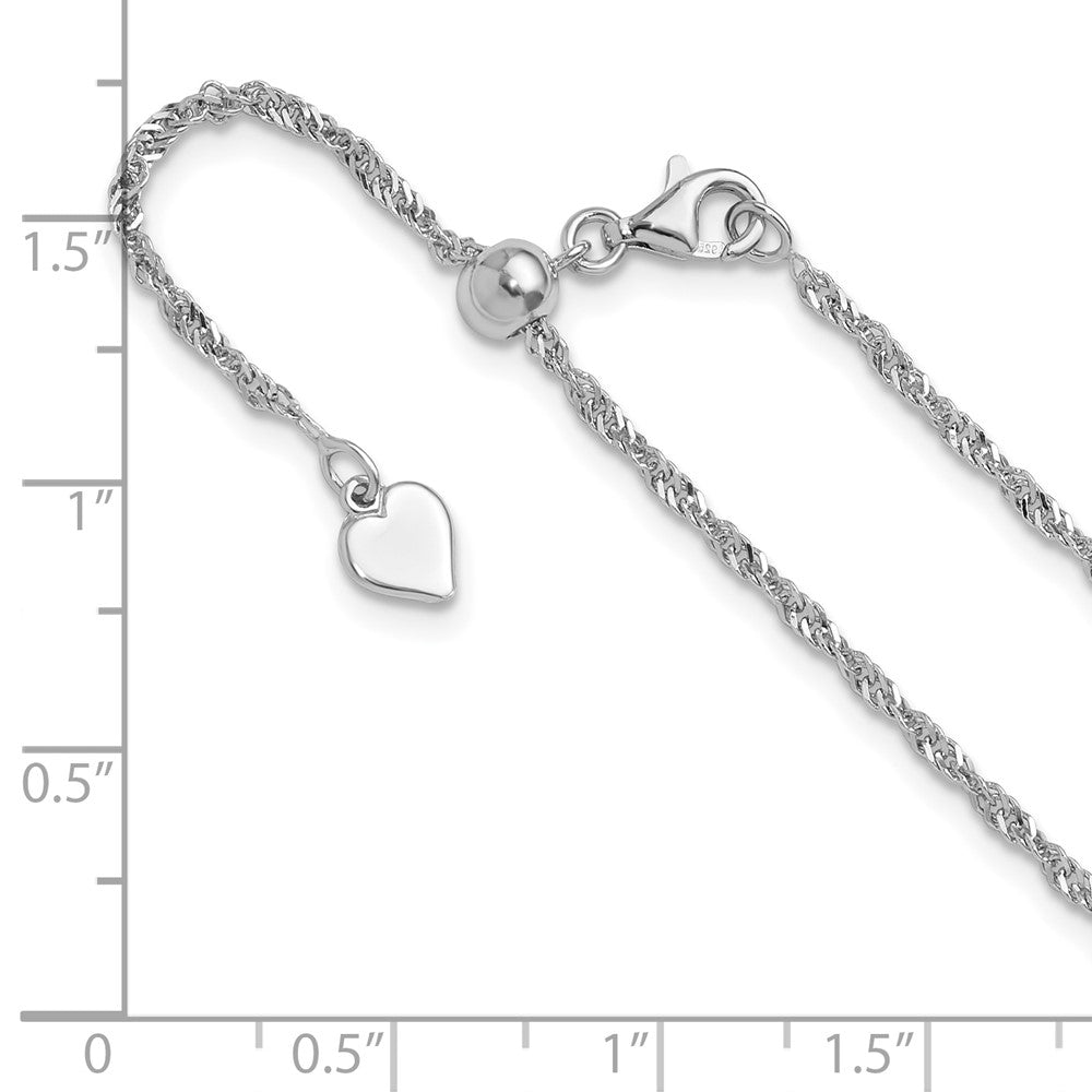 Sterling Silver RH-plated Adjustable 1.6mm Singapore Chain