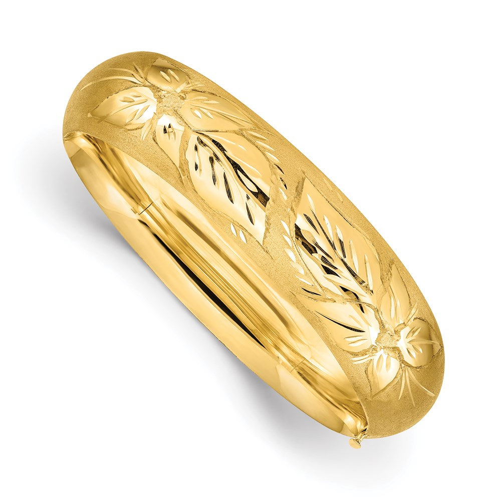 14k 11/16 Oversize Florentine Engraved 17.00mm Hinged Round Bangle Bracelet