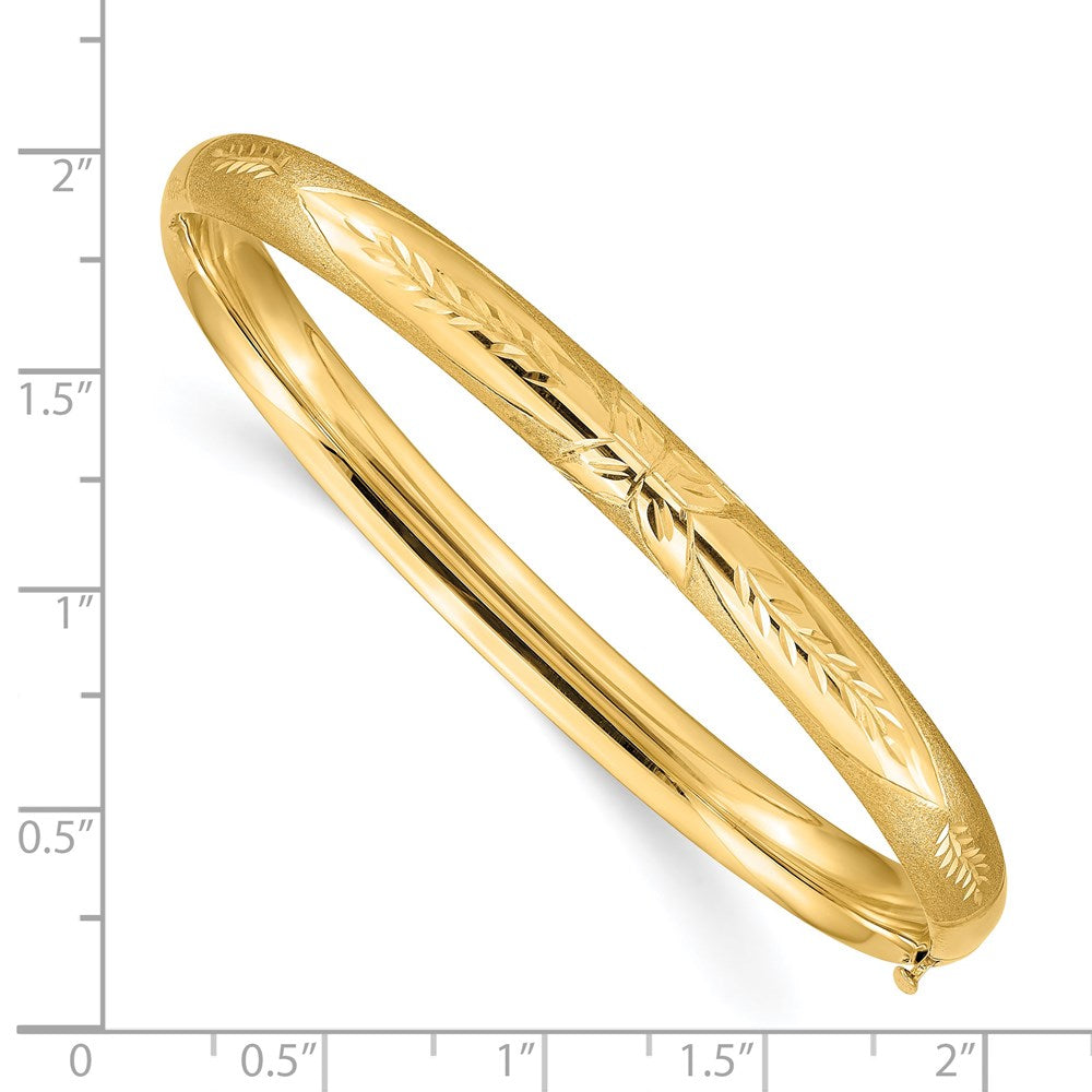 14k 4/16 Oversize Florentine Engraved 6.00mm Hinged Round Bangle Bracelet
