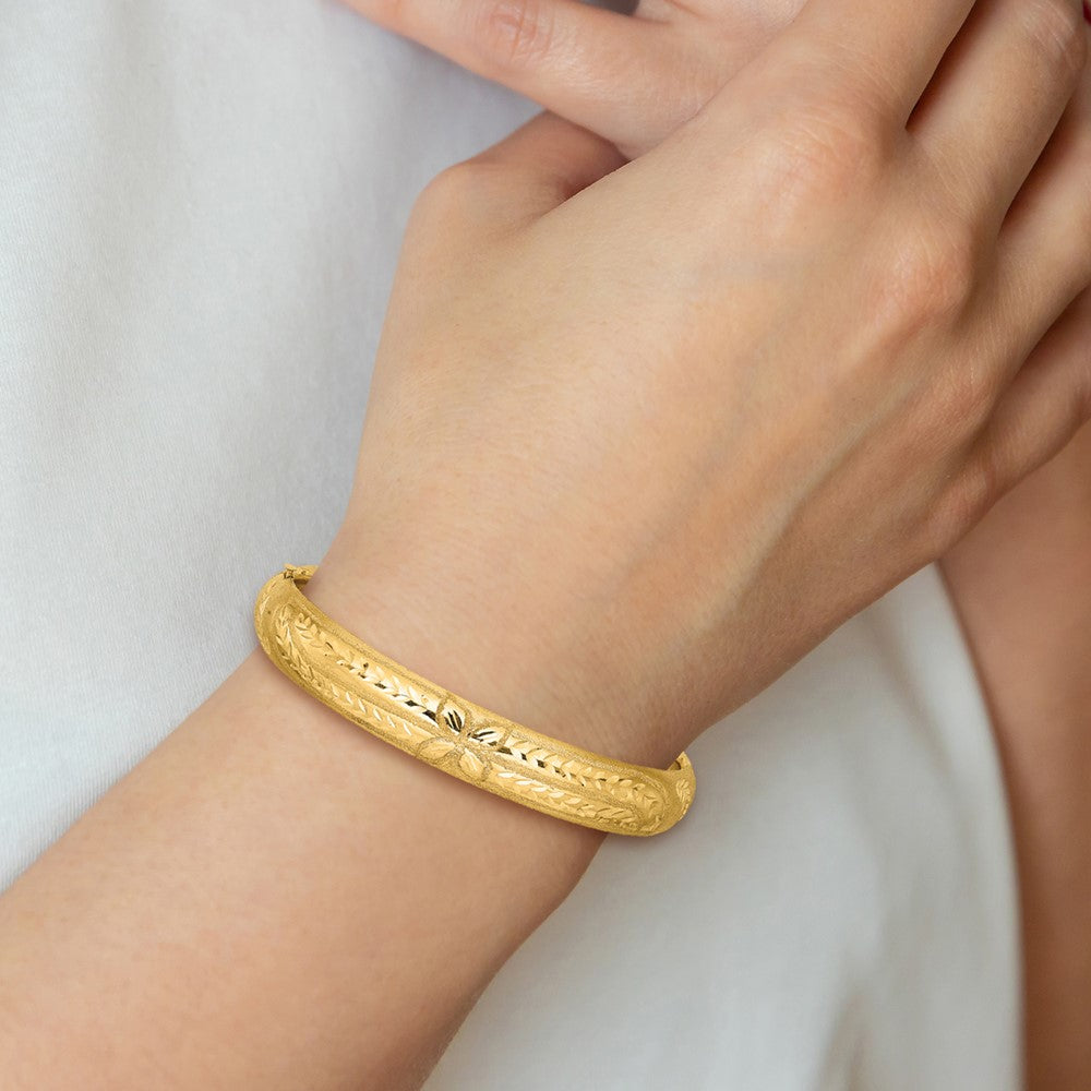 14k 7/16 Oversize Florentine Engraved 10.00mm Hinged Round Bangle Bracelet