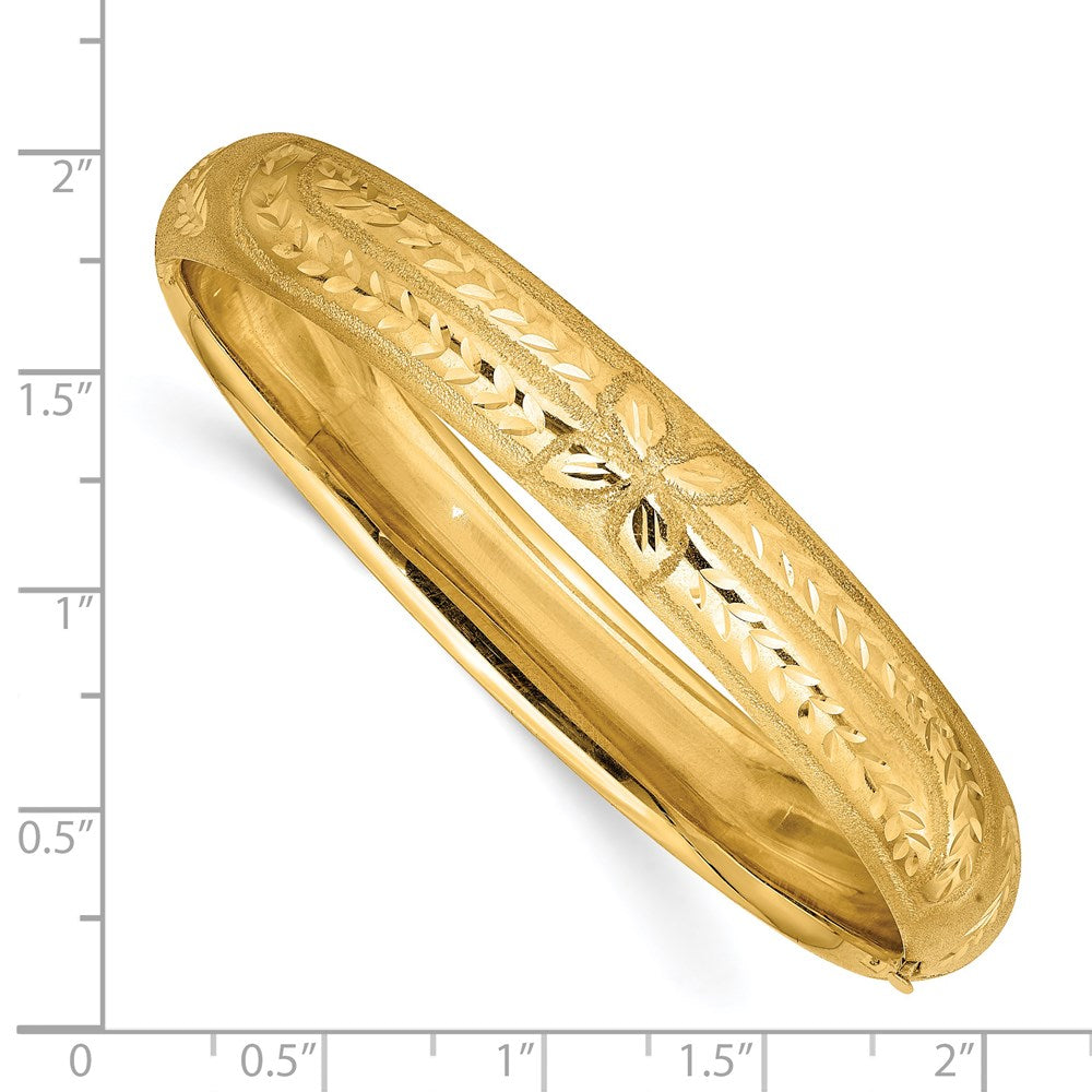 14k 7/16 Oversize Florentine Engraved 10.00mm Hinged Round Bangle Bracelet
