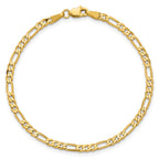 14K 3mm Flat Figaro with Lobster Clasp Bracelet