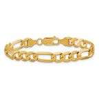 14K 7mm Flat Figaro with Lobster Clasp Bracelet