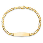 14k Polished Solid Chain/Solid Plate Figaro Link Soft Diamond Shape 24.5x7.3mm Plate 7 inch ID Bracelet