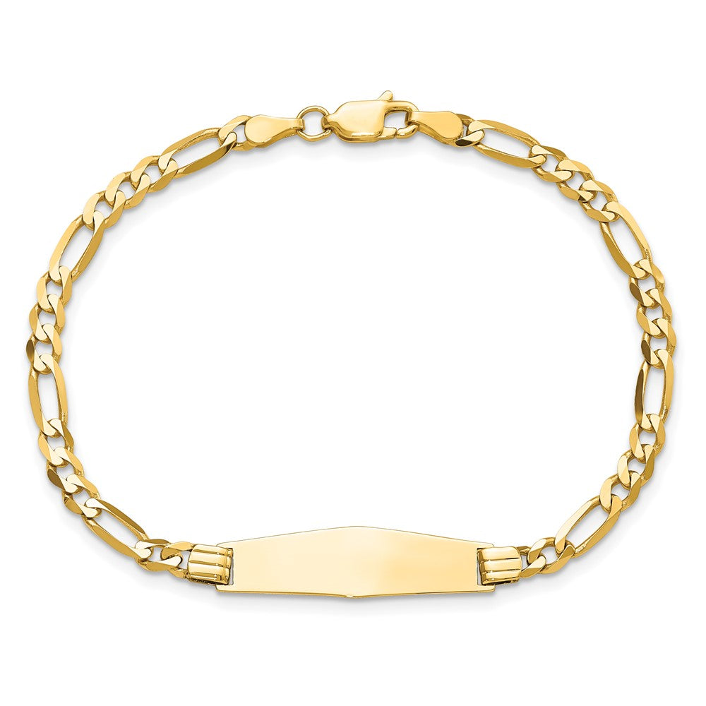 14k Polished Solid Chain/Solid Plate Figaro Link Soft Diamond Shape 24.5x7.3mm Plate 7 inch ID Bracelet