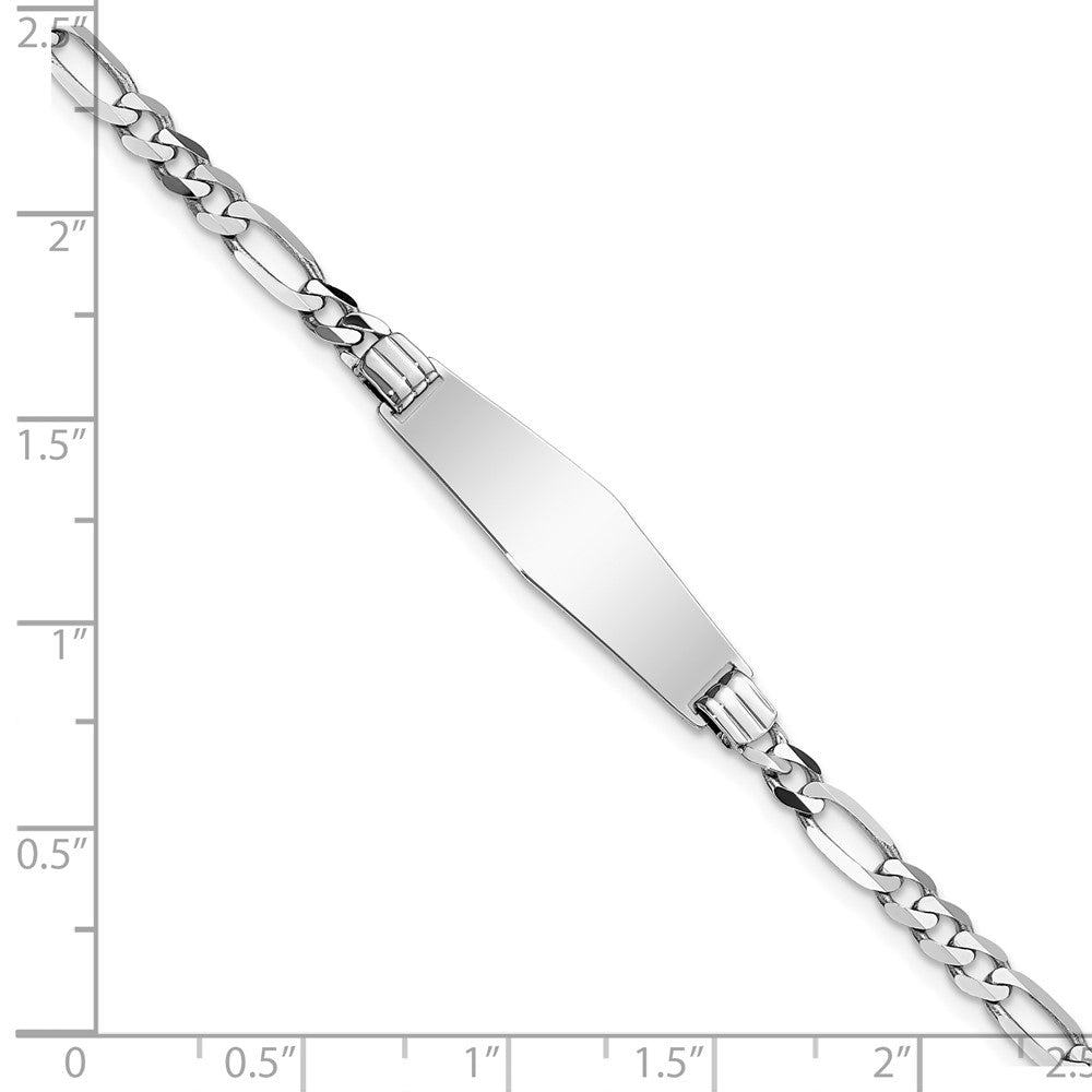 14k White Gold Polished Solid Chain/Solid Plate Figaro Link Soft Diamond Shape 24.5x7.5mm Plate 8 inch ID Bracelet