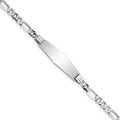14k White Gold Polished Solid Chain/Solid Plate Figaro Link Soft Diamond Shape 24.5x7.5mm Plate 8 inch ID Bracelet