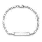 14k White Gold Polished Solid Chain/Solid Plate Figaro Link 20x4.5mm Plate 6 inch Baby/Child ID Bracelet