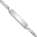 14k White Gold Polished Solid Chain/Solid Plate Figaro Link 20x4.5mm Plate 6 inch Baby/Child ID Bracelet