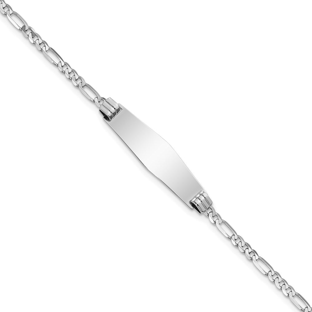 14k White Gold Polished Solid Chain/Solid Plate Figaro Link Soft Diamond Shape 24.5x7.5mm Plate 8 inch ID Bracelet