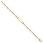 14k Polished Solid Chain/Solid Plate Figaro Link Soft Diamond Shape 19.5x5mm Plate 6 inch Baby/Child ID Bracelet