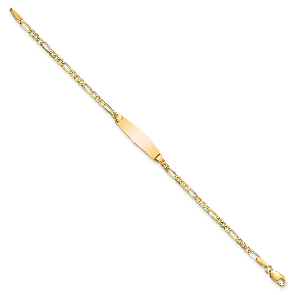 14k Polished Solid Chain/Solid Plate Figaro Link Soft Diamond Shape 19.5x5mm Plate 6 inch Baby/Child ID Bracelet