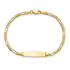 14k Polished Solid Chain/Solid Plate Figaro Link Soft Diamond Shape 19.5x5mm Plate 6 inch Baby/Child ID Bracelet