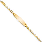 14k Polished Solid Chain/Solid Plate Figaro Link Soft Diamond Shape 19.5x5mm Plate 6 inch Baby/Child ID Bracelet