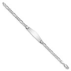 14k White Gold Polished Solid Chain/Solid Plate Figaro Link Soft Diamond Shape 33x9mm Plate 8 inch ID Bracelet